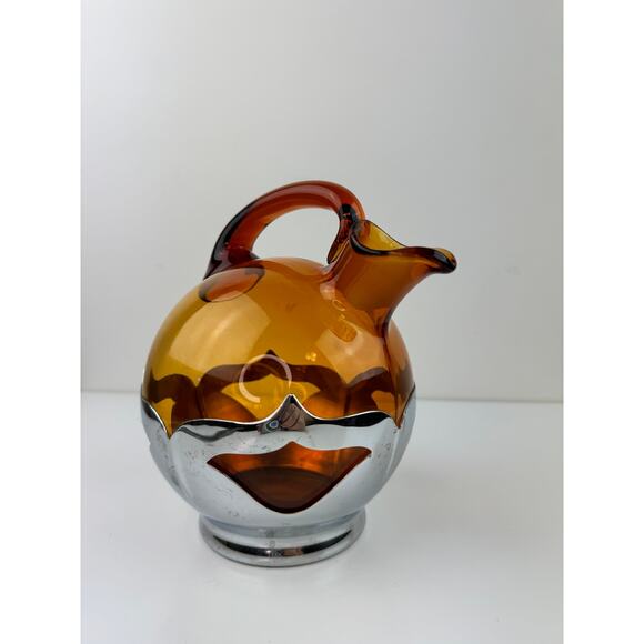 VTG Farber Bros Tilted Pitcher Cambridge Amber Glass Art Deco Cordial Decanter - Picture 3 of 8